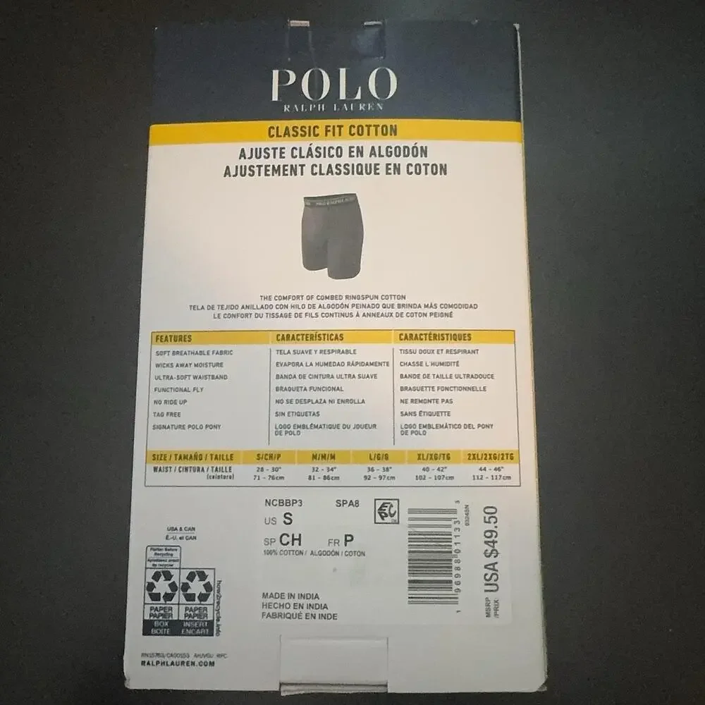 Polo Ralph Lauren Classic Boxer Brief Underwear Mens S Pink Grey Navy 3 Pack